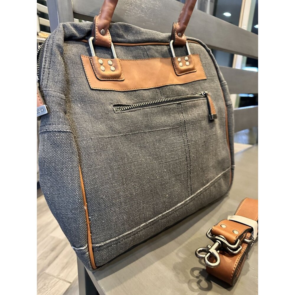 Old Trend Vintage Leather trim tote purse Cross Body Shoulder Strap Business Bag - Picture 6 of 12
